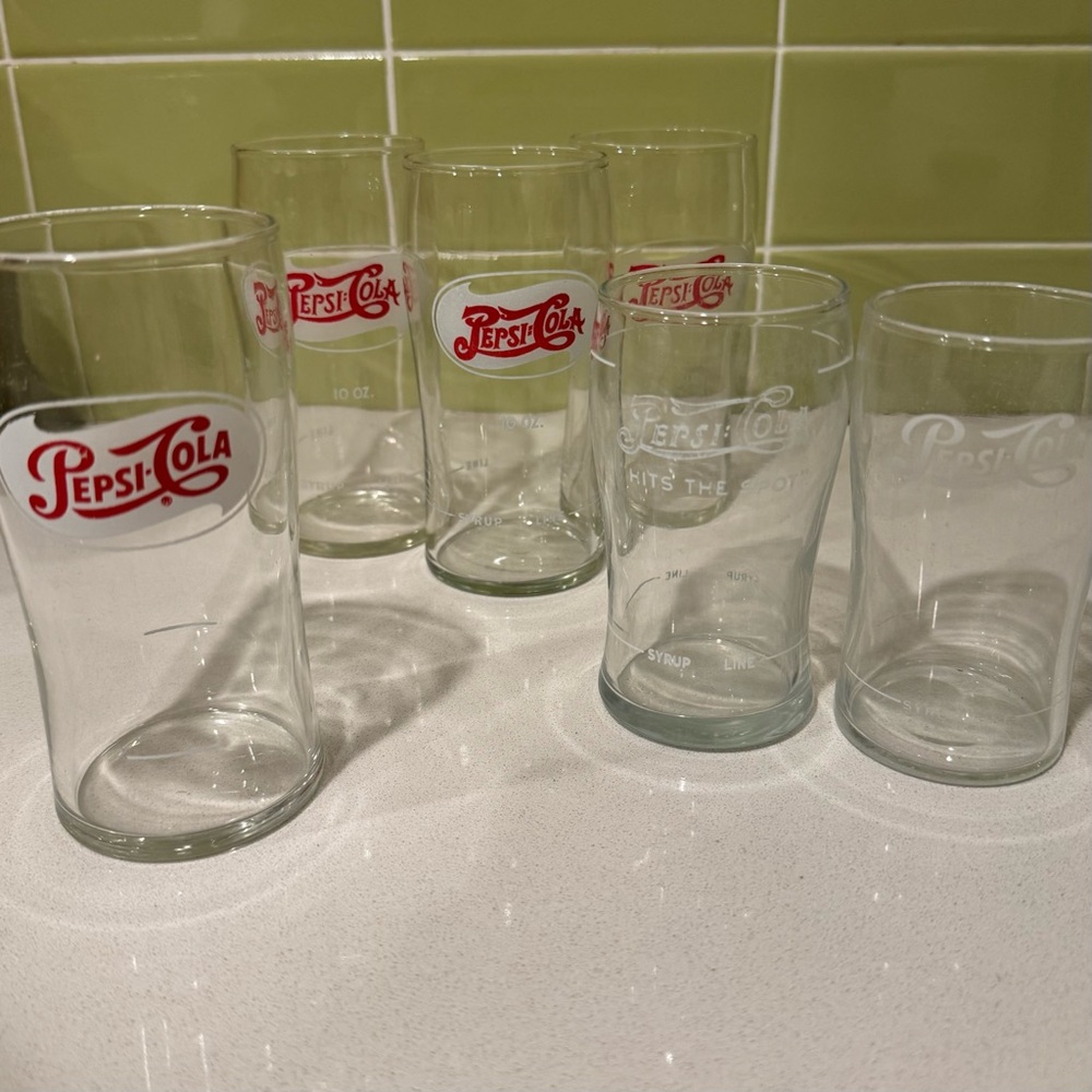 Collection of Vintage Pepsi-Cola Soda Fountain Glasses